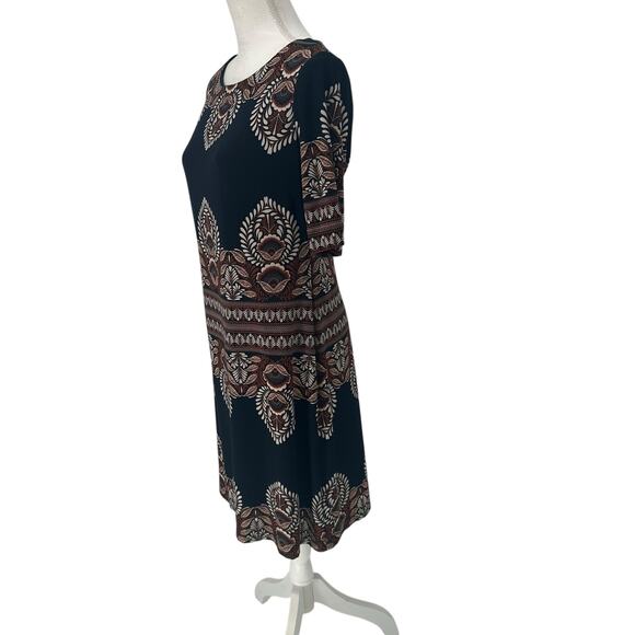 INC Int'l Concepts Navy Brown Lotus Knee-Length Shift Dress 10P - Picture 2 of 7